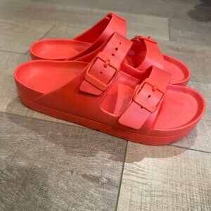 Lane Bryant Womens coral Double-Buckle Slide Sandals Size 10 Lightweight